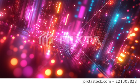 A dazzling 3D rendering of a microchip, electron paths visible 121305828