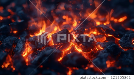 Horizontal background of glowing BBQ coals. Concept Barbecue, Coals 121305861