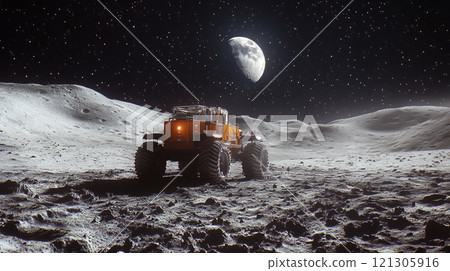 sky expedition : lunar rover roaming lunar landscapes. 121305916