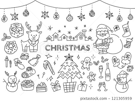Hand-drawn illustration set of Christmas items 121305959