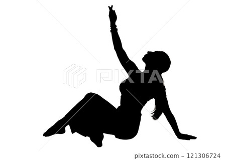 A silhouette of a woman on the floor with her arms outstretched 121306724