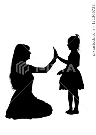 A woman and a girl highfiving each other in silhouette A woman and a girl highfiving each other in silhouette 121306728