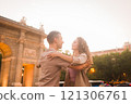 Couple dancing swing in front of puerta de alcala in madrid 121306761
