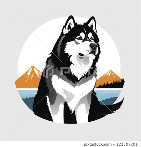 Illustration of an Alaskan Malamute sitting 121307201