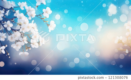 AI image: Spring scenery with cherry blossom petals falling 121308076