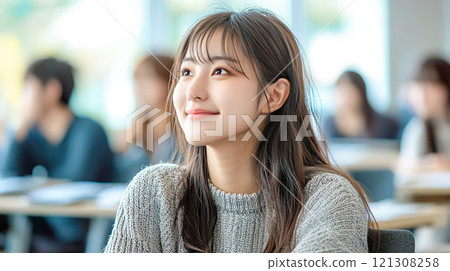 Young woman attending a university lecture Young woman attending a university lecture 121308258