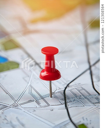 Position marker on city map as a GPS navigation concept Position marker on city map as a GPS navigation concept 121308564