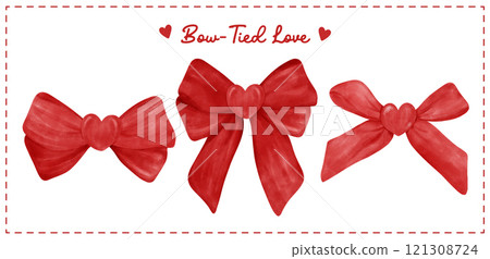 Red Coquette Valentine Bow Heart Knot Watercolor collection Red Coquette Valentine Bow Heart Knot Watercolor collection 121308724