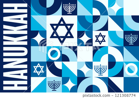 Happy Hanukkah. Holiday concept. Template for background, banner, card, poster with text. Vector 121308774