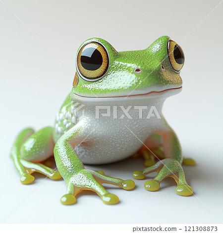 逼真可愛的青蛙的 3D 插圖 121308873