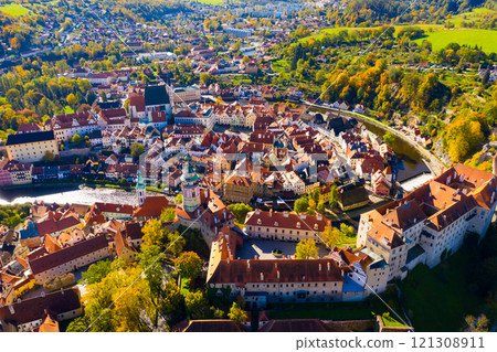 Aerial view of Cesky Krumlov 121308911