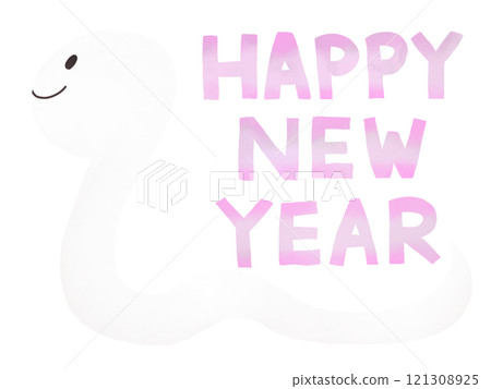 新年賀卡/可愛的白蛇插畫與新年快樂 新年賀卡/可愛的白蛇插畫與新年快樂 121308925
