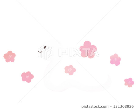 新年卡片素材：可愛的白蛇梅花插畫 121308926