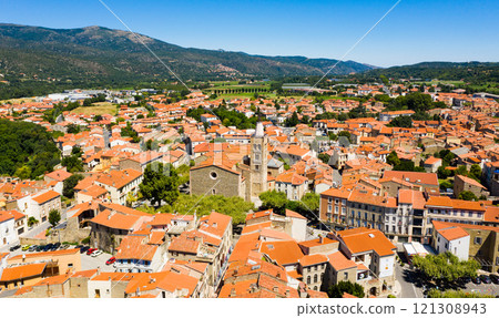 Aerial view of Prades cityscape with buildings and streets 121308943