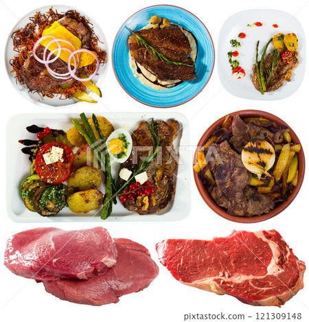 Dishes from beef isolated on white 121309148