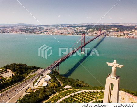 Panoramic view of 25th of April bridge Panoramic view of 25th of April bridge 121309198