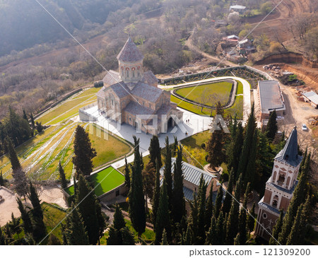 Aerial view of the Bodbe Monastery of St. Nino. Georgia 121309200