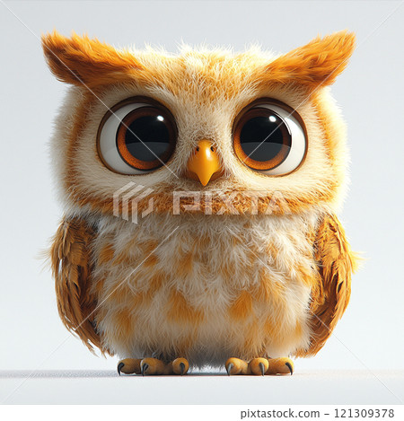 可愛的貓頭鷹 3D 人物插畫 可愛的貓頭鷹 3D 人物插畫 121309378