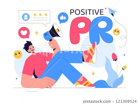 Positive Public Relations Vector Illustration featuring Successful Brand Advertising, Reputation Management, and Feedback in Digital Marketing Positive Public Relations Vector Illustration featuring Successful Brand Advertising, Reputation Management, and Feedback in Digital Marketing 121309524