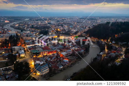 Evening drone view of the ancient city of Kutaisi 121309592