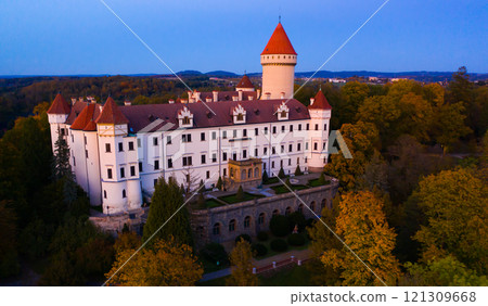 Panoramic view from drone of castle Konopiste Castle. Czech Republic Panoramic view from drone of castle Konopiste Castle. Czech Republic 121309668