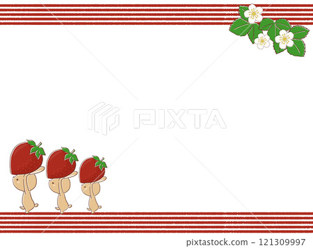 Message card with illustrations of strawberry flowers and rabbits Message card with illustrations of strawberry flowers and rabbits 121309997