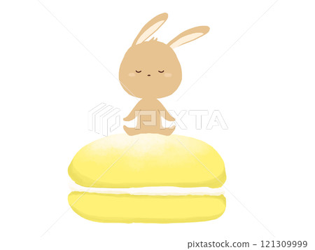 Illustration of a rabbit sitting on sweets Illustration of a rabbit sitting on sweets 121309999