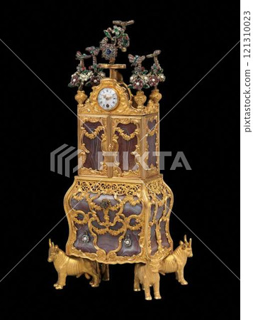 Ornate Antique Miniature Secretary with Watch by James Cox Ornate Antique Miniature Secretary with Watch by James Cox 121310023