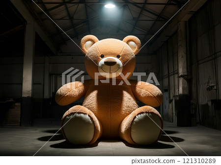 Image of a giant stuffed bear in a warehouse 121310289