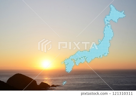 Japan composed of dots on the morning sun 121310311