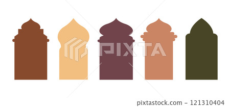 Shape Islamic Door. Ramadan Kareem frames collection. Eid Mubarak decorative arches. Arabic architecture. Traditional Vector illustration in oriental style Shape Islamic Door. Ramadan Kareem frames collection. Eid Mubarak decorative arches. Arabic architecture. Traditional Vector illustration in oriental style 121310404