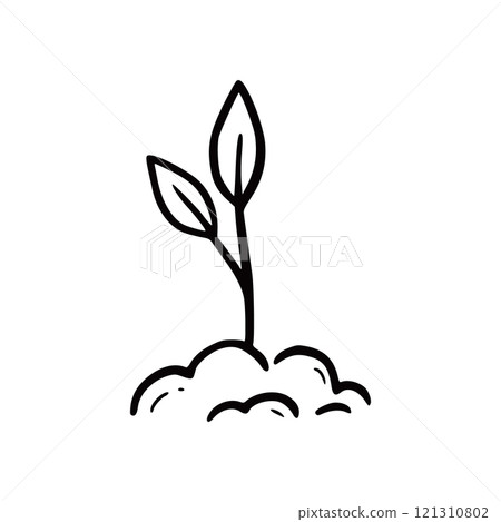 Hand drawn plant sprout with leaf. 121310802