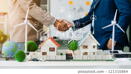 Business team people planning hand using laptop for working technology and business Net zero and carbon neutral concept.NET ZERO 121310864