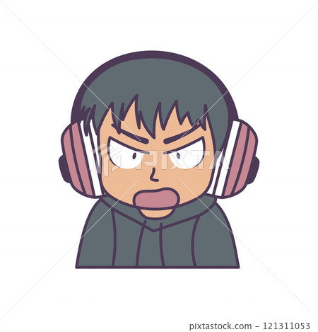 Cute Gamer Boy Cartoon Character Wearing Headset with Annoyed Angry Expression 121311053