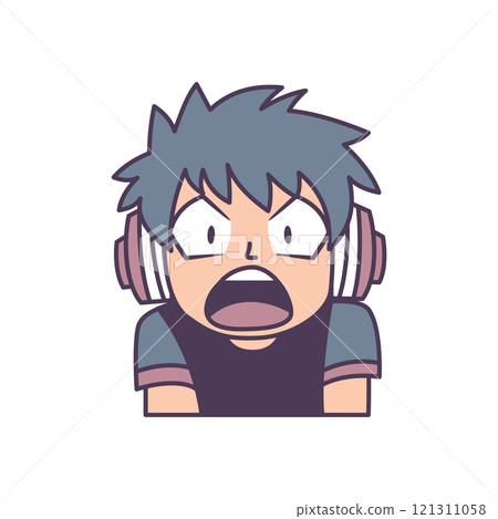 Cute Gamer Boy Cartoon Character Wearing Headset with Angry Screaming Expression Cute Gamer Boy Cartoon Character Wearing Headset with Angry Screaming Expression 121311058