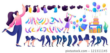 Constructor for creating a fun teen girl. Create your own character with a set of hands and feet. Flat 2D characters N3 121311145