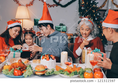Christmas family portrait - Happy family together in Christmas Christmas family portrait - Happy family together in Christmas 121311597