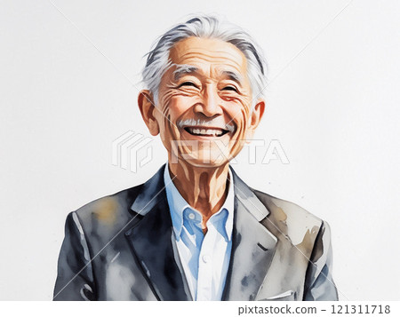 Watercolor style: 80-year-old man with a lovely smile 121311718