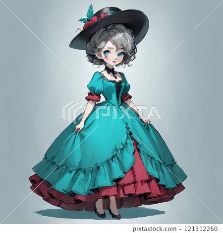 Elegant woman in vintage pink attire, charming portrait Elegant woman in vintage pink attire, charming portrait 121312260