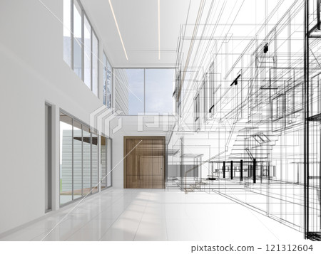 modern empty hall  interior design, 3d rendering 121312604