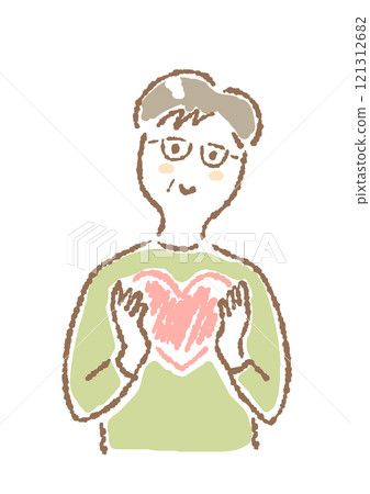 一位老人抱著一顆心的簡單手繪插圖 一位老人抱著一顆心的簡單手繪插圖 121312682