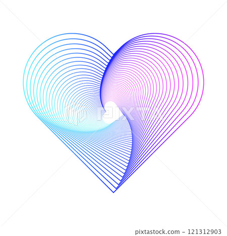Blue gradient heart line art graphic material clip art transparent background png 121312903