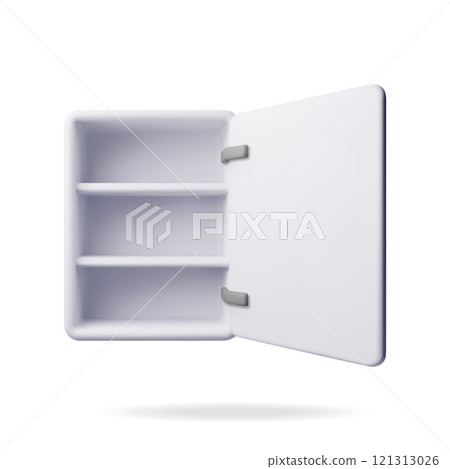 3D Empty white storage shelves isolated 121313026