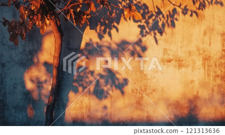 Shadows of a tree on a textured wall at sunset. Shadows of a tree on a textured wall at sunset. 121313636