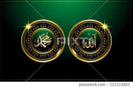 black and gold allah muhammad islamic calligraphy 121313883