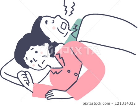 Senior woman unable to sleep due to her husband's loud snoring 121314322