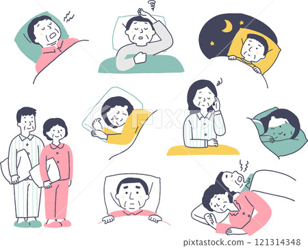 Illustration set about sleep for senior men and women 121314348