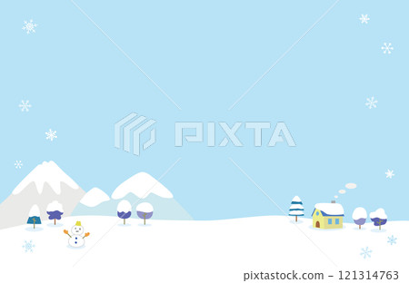 山、小房子和雪人的冬季背景圖 121314763