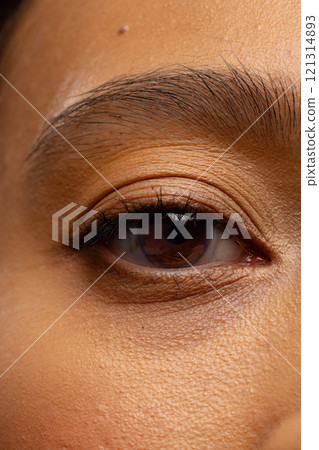 Vertical close up of eye and eyebrow of asian woman 121314893