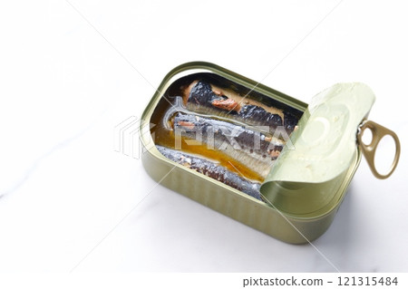 Canned oil sardines made with fresh sardines soaked in olive oil 121315484